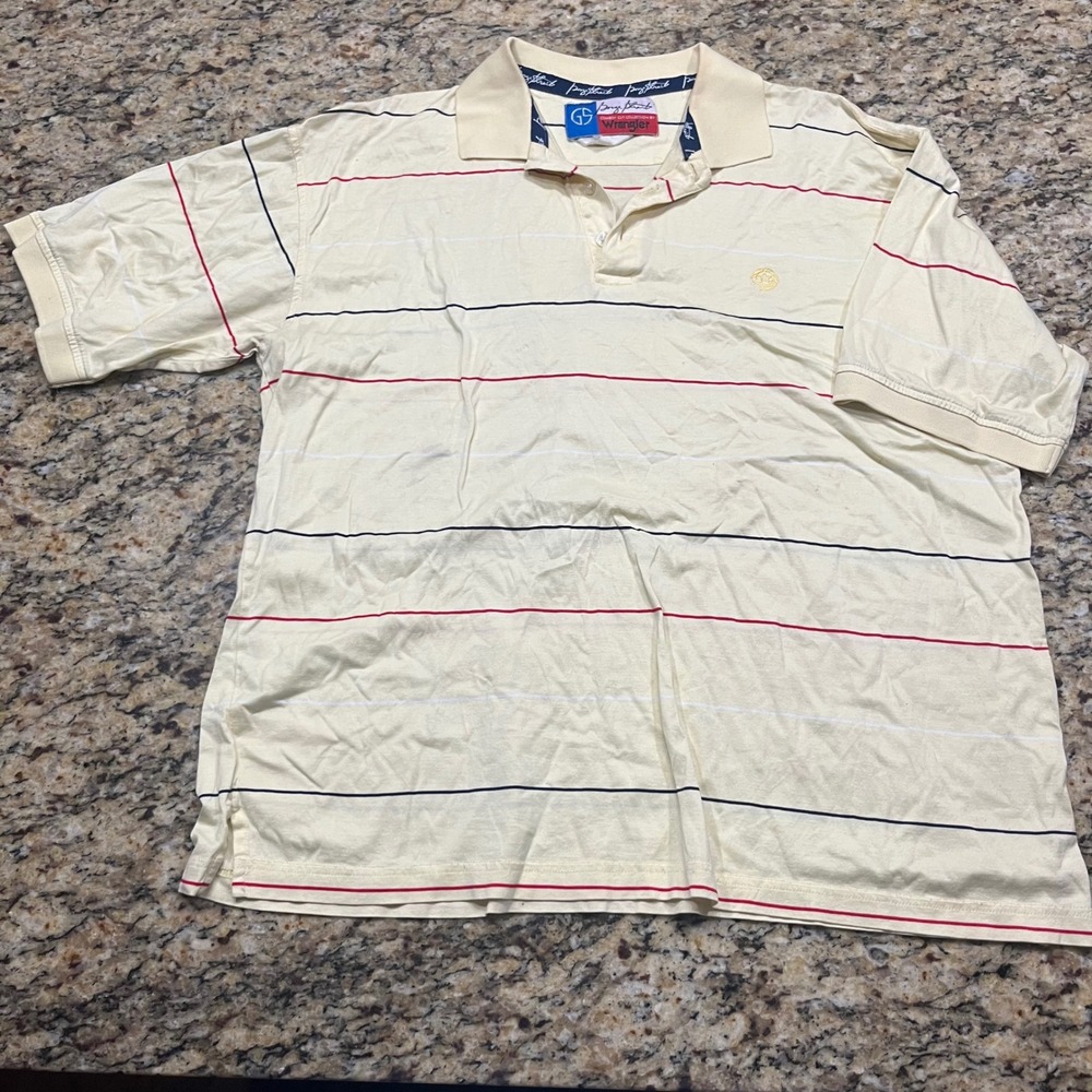 Wrangler George‎ Strait Cowboy Cut Polo Shirt Mens Cream Striped Short Sleeve L